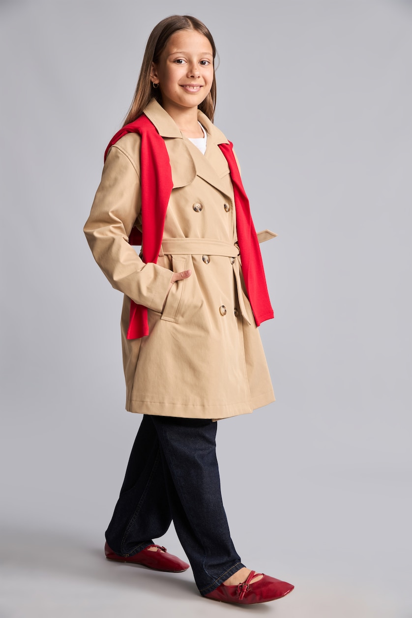GIRLS & TEENS Vison Girl Envelope Neck Trench Coat
