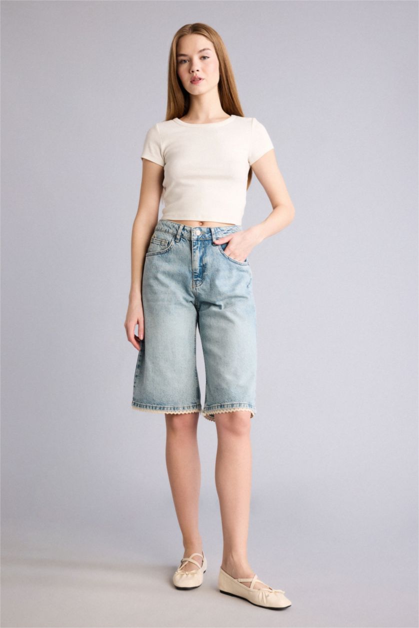 Kadın Açık Mavi Jean Bermuda Şort