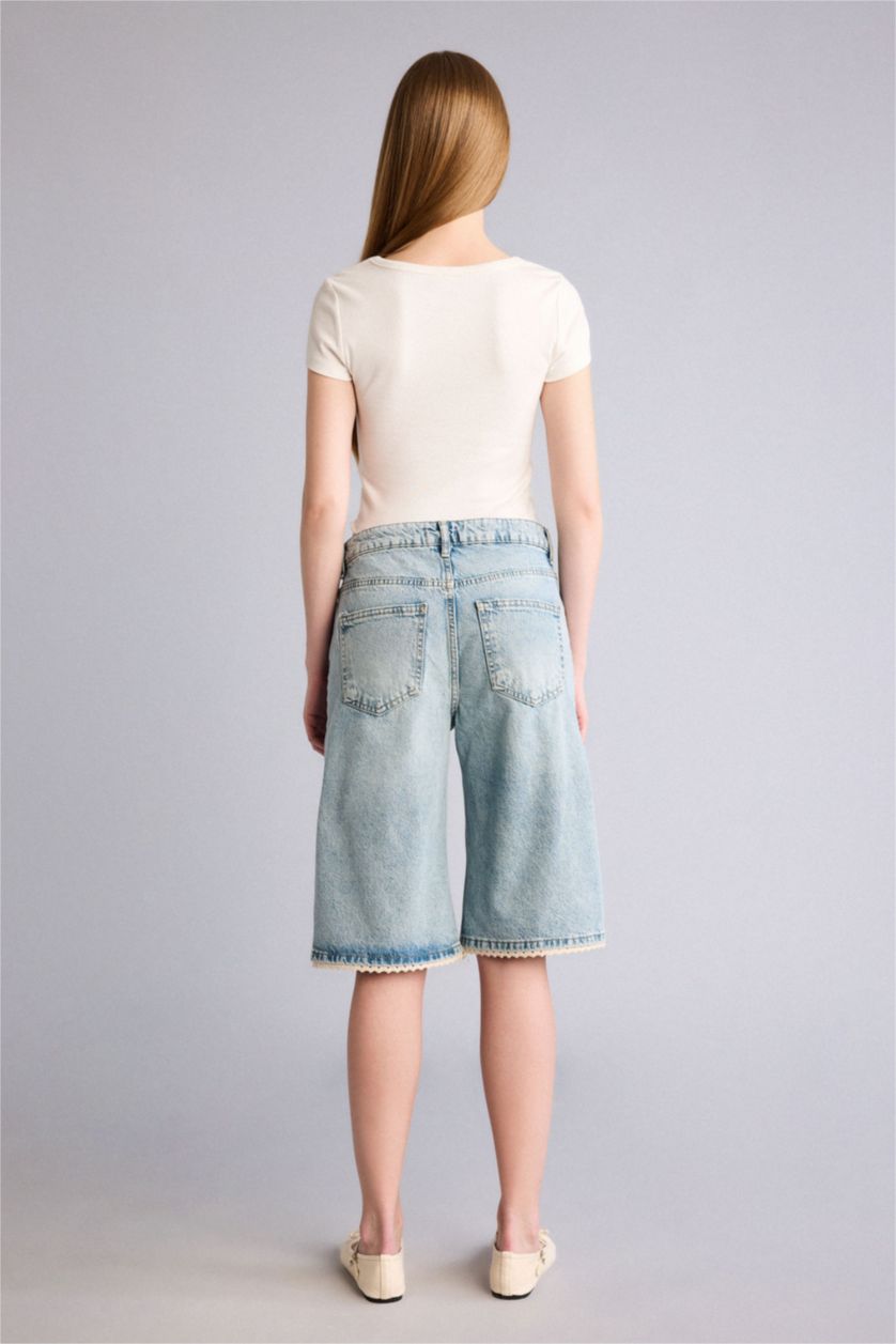 Kadın Açık Mavi Jean Bermuda Şort
