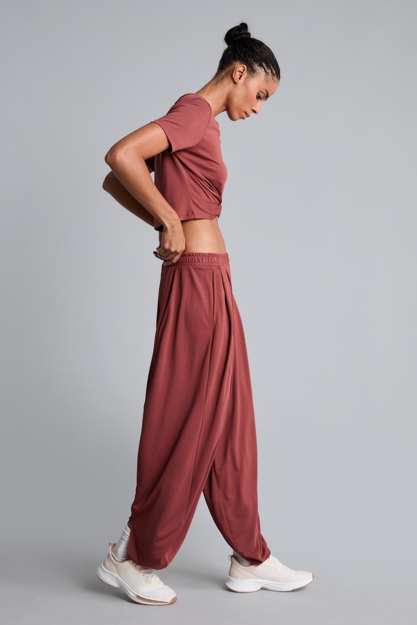 Women Bordeaux Wide Leg Standard Length Modal Trousers