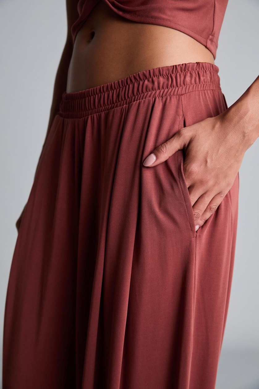 Women Bordeaux Wide Leg Standard Length Modal Trousers