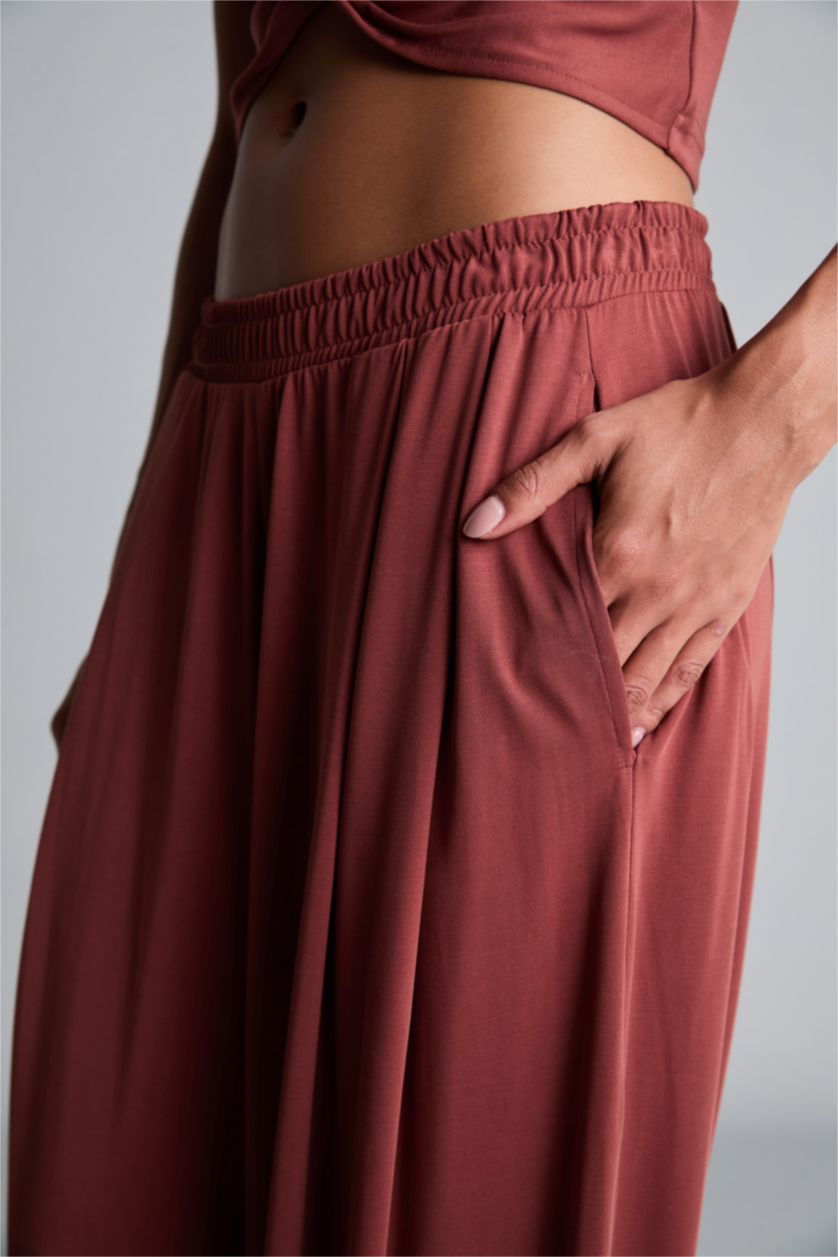 WOMAN Bordeaux Wide Leg Standard Length Modal Trousers