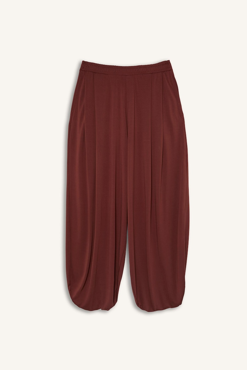Women Bordeaux Wide Leg Standard Length Modal Trousers