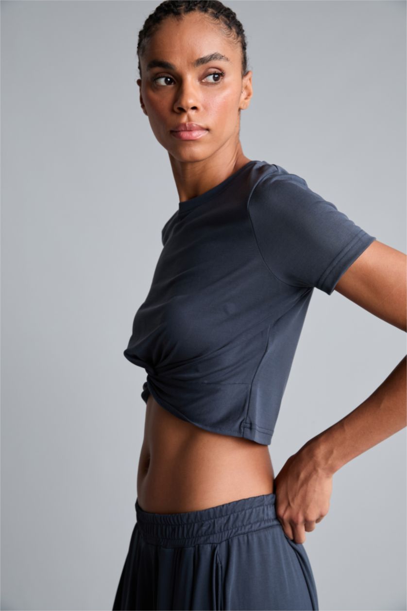 WOMAN Anthracite Cropped Fit Crew Neck Sports Modal T-Shirt