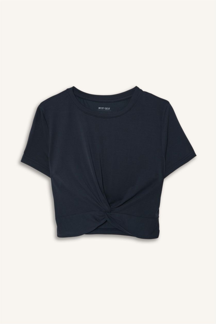 WOMAN Anthracite Cropped Fit Crew Neck Sports Modal T-Shirt