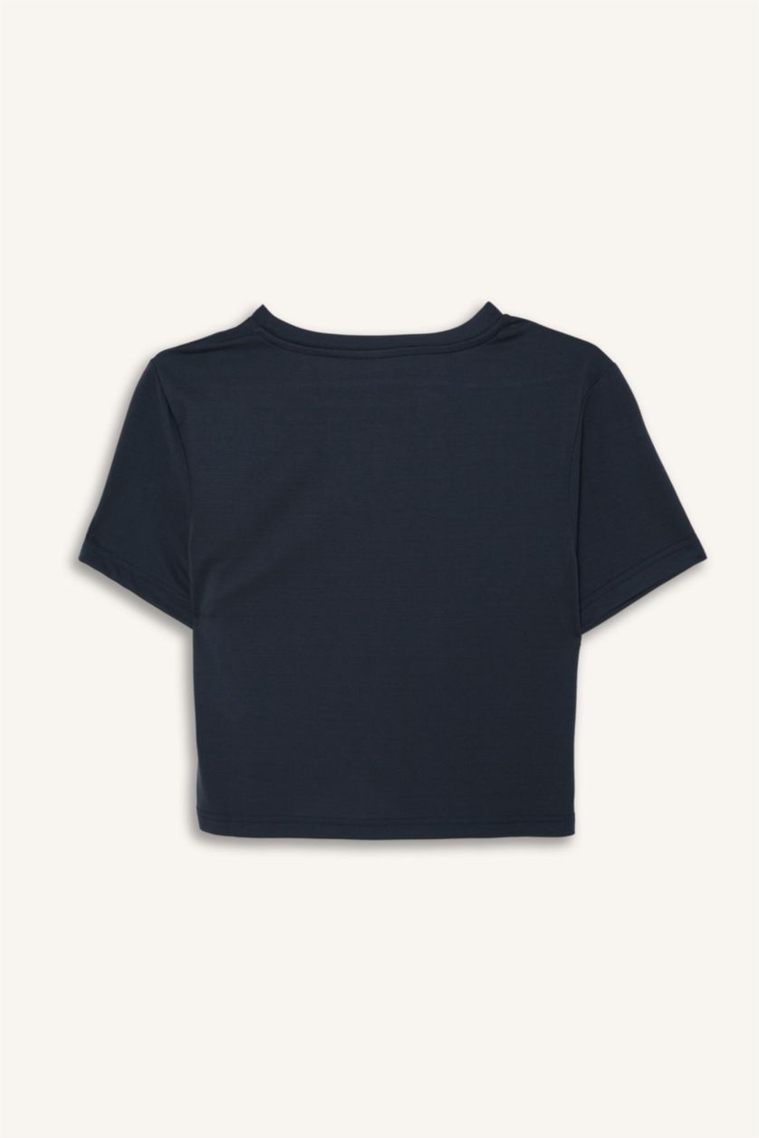 WOMAN Anthracite Cropped Fit Crew Neck Sports Modal T-Shirt