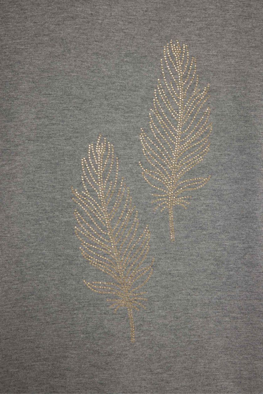 نساء ميلانج أنثرا تيشيرت ردن طويل قصة مريحة بأحجار