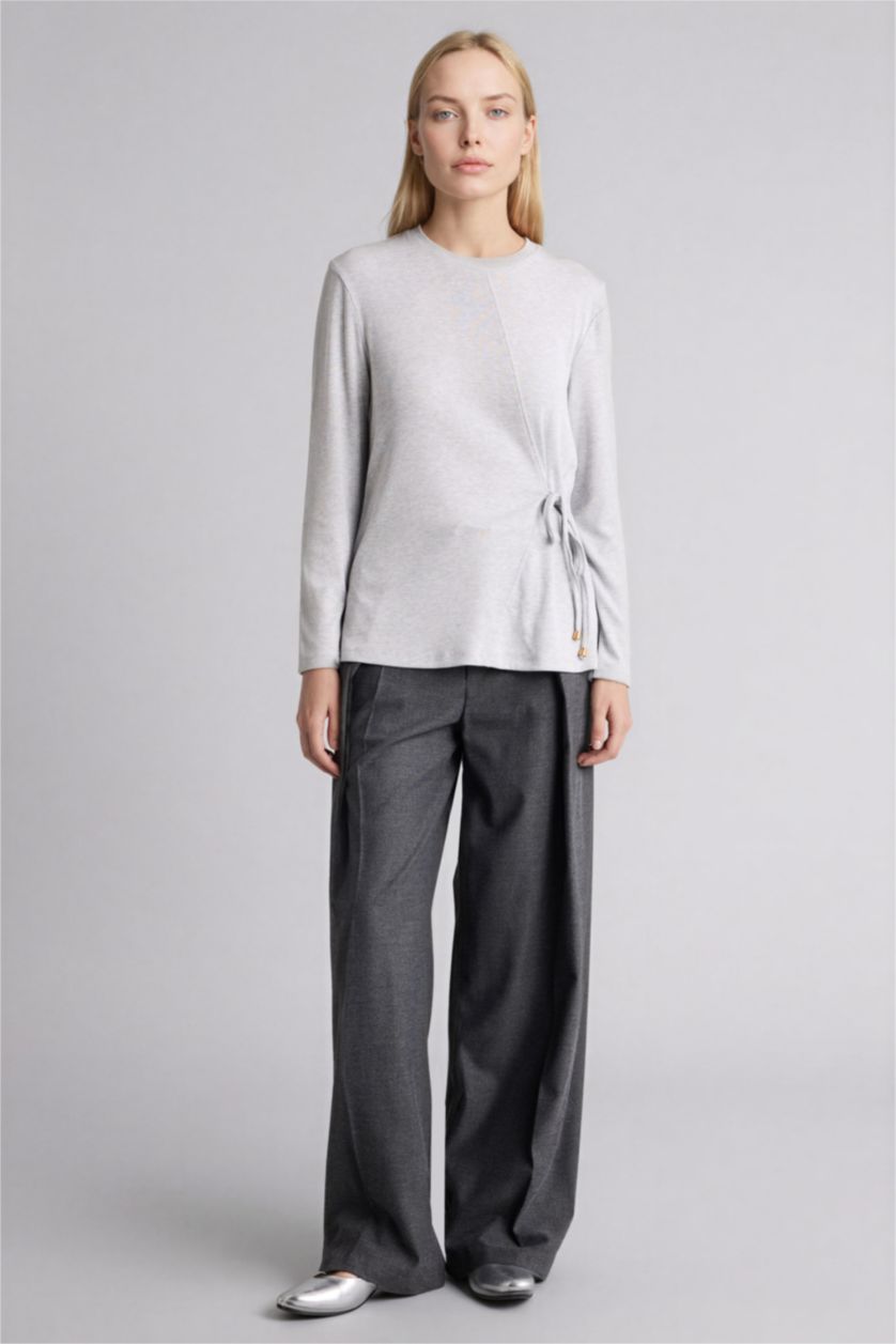 WOMAN Grey Melange Relax Fit Crew Neck Long Sleeve T-Shirt