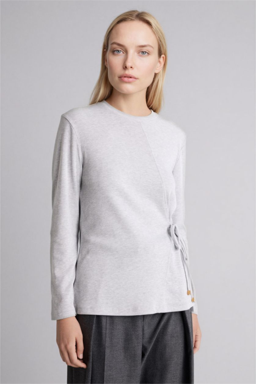 WOMAN Grey Melange Relax Fit Crew Neck Long Sleeve T-Shirt
