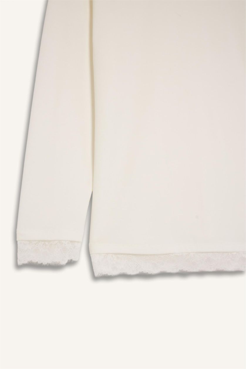 حريمي بيج فاتح تيشيرت كم طويل قصة مريحة وياقة مستديرة