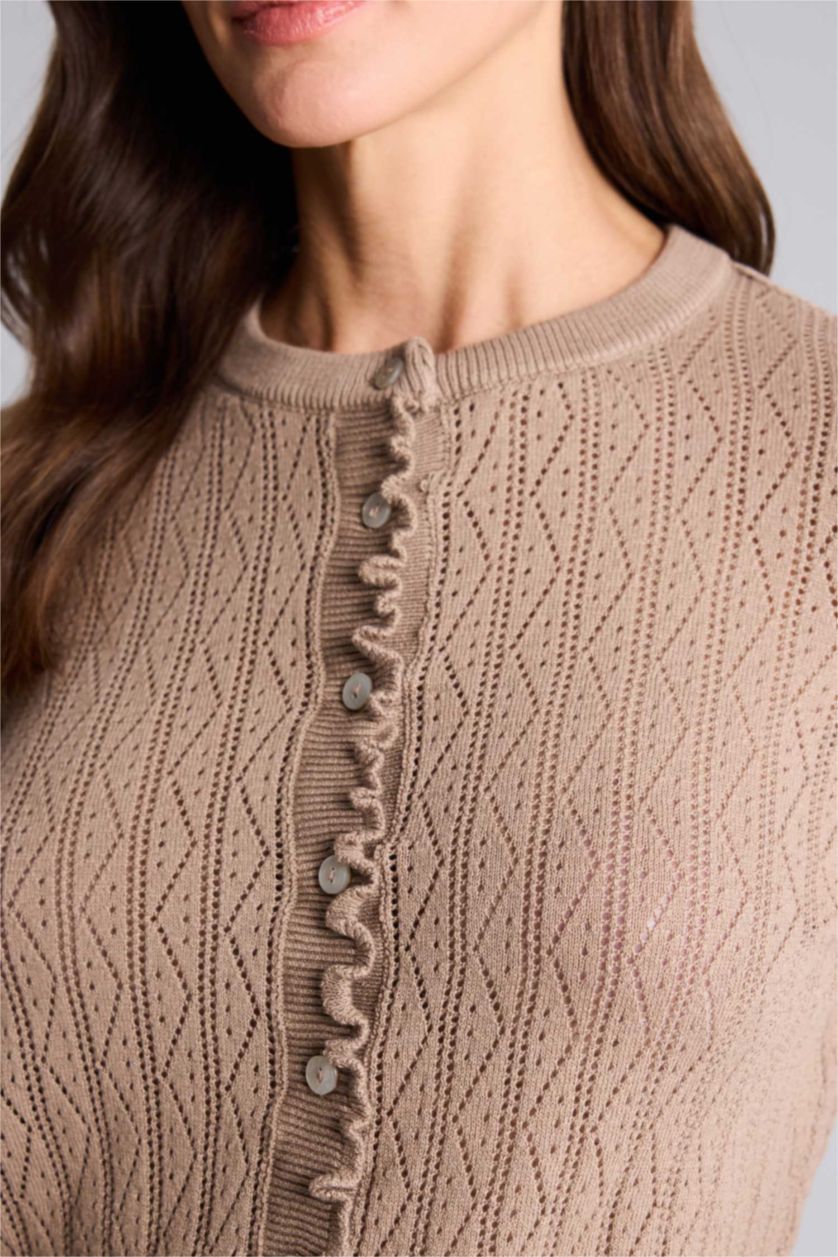 حريمي فيزون داكن كارديجان دانتيل قصة عادية برقبة مستديرة