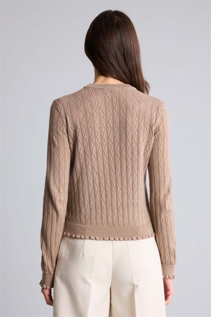 حريمي فيزون داكن كارديجان دانتيل قصة عادية برقبة مستديرة