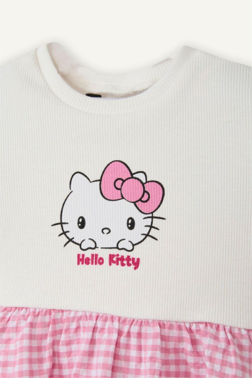 Kız Bebek Ekru Hello Kıtty Fitilli Kaşkorse Elbise Kız Bebek