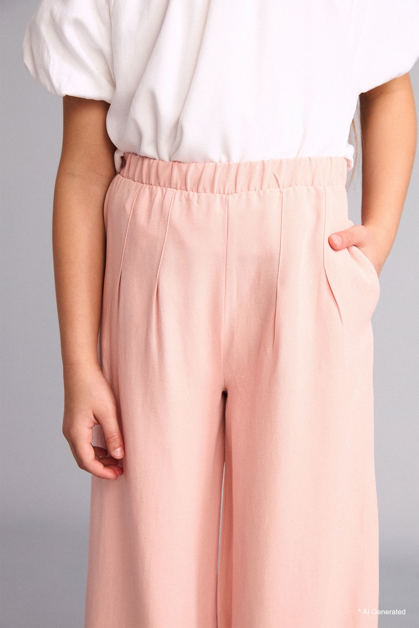 Young Girls - Teen Girls Light Rose Wide Leg Linen Blended Trousers