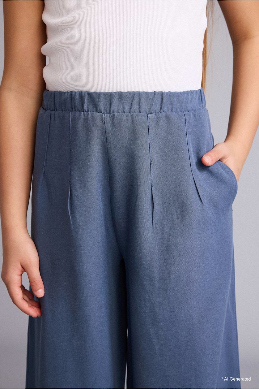 Young Girls - Teen Girls Indigo Wide Leg Linen Blended Trousers