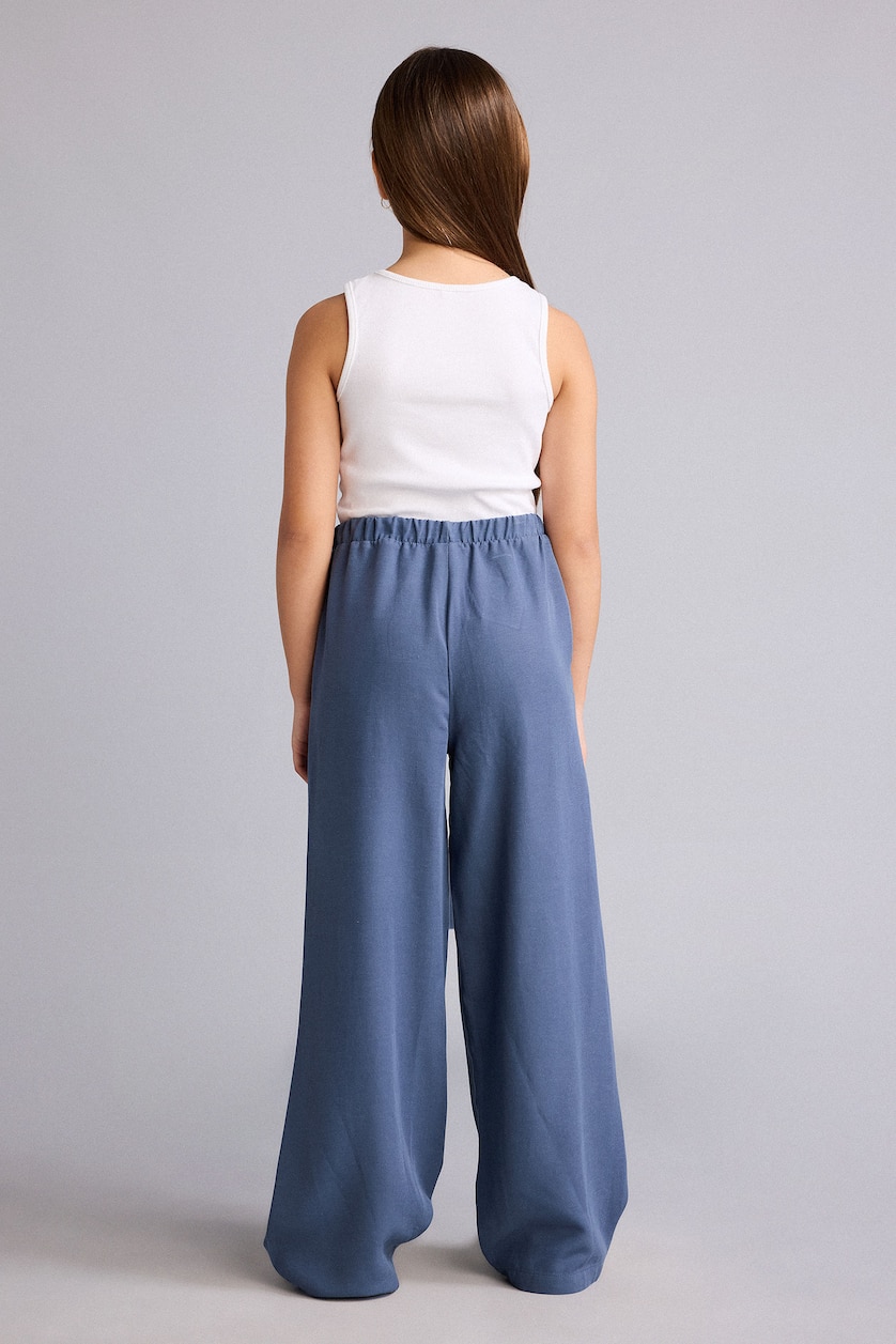 Kız Çocuk - Genç Kız İndigo Wide Leg Keten Karışımlı Pantolon Kız Çocuk