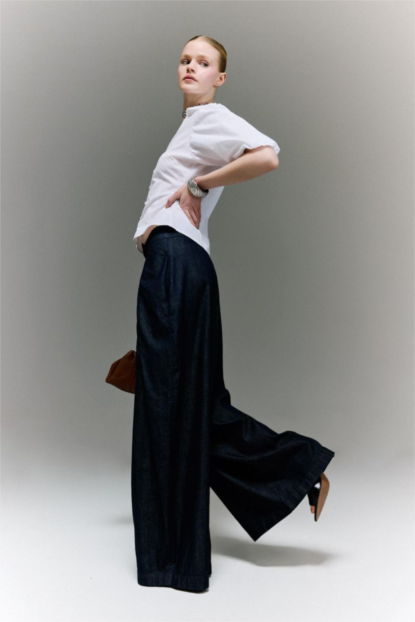 Women Blue Black High Waist Trousers