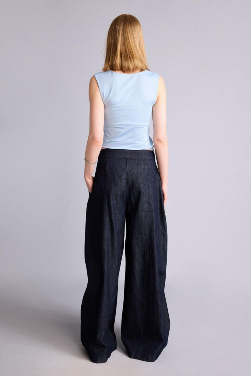 Women Blue Black High Waist Trousers