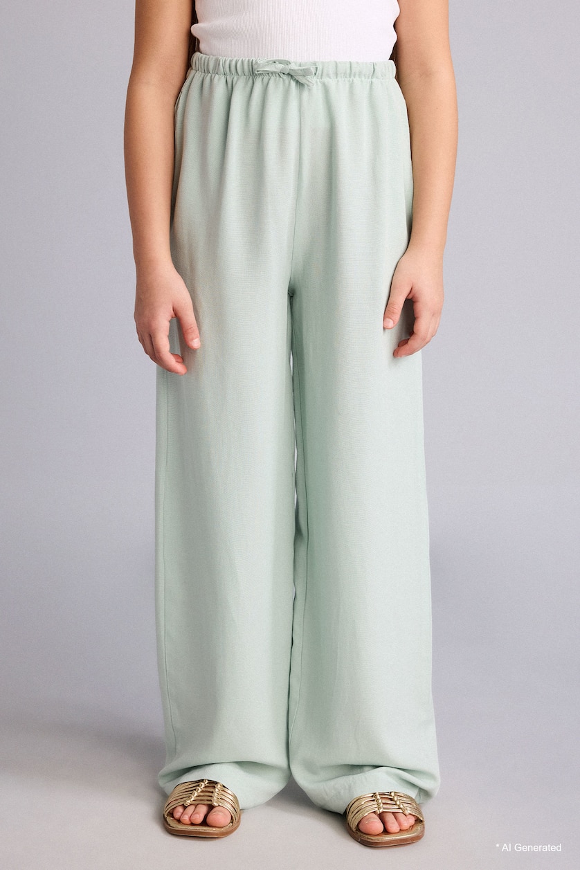 Young Girls - Teen Girls Mint Wide Leg Linen Blended Trousers