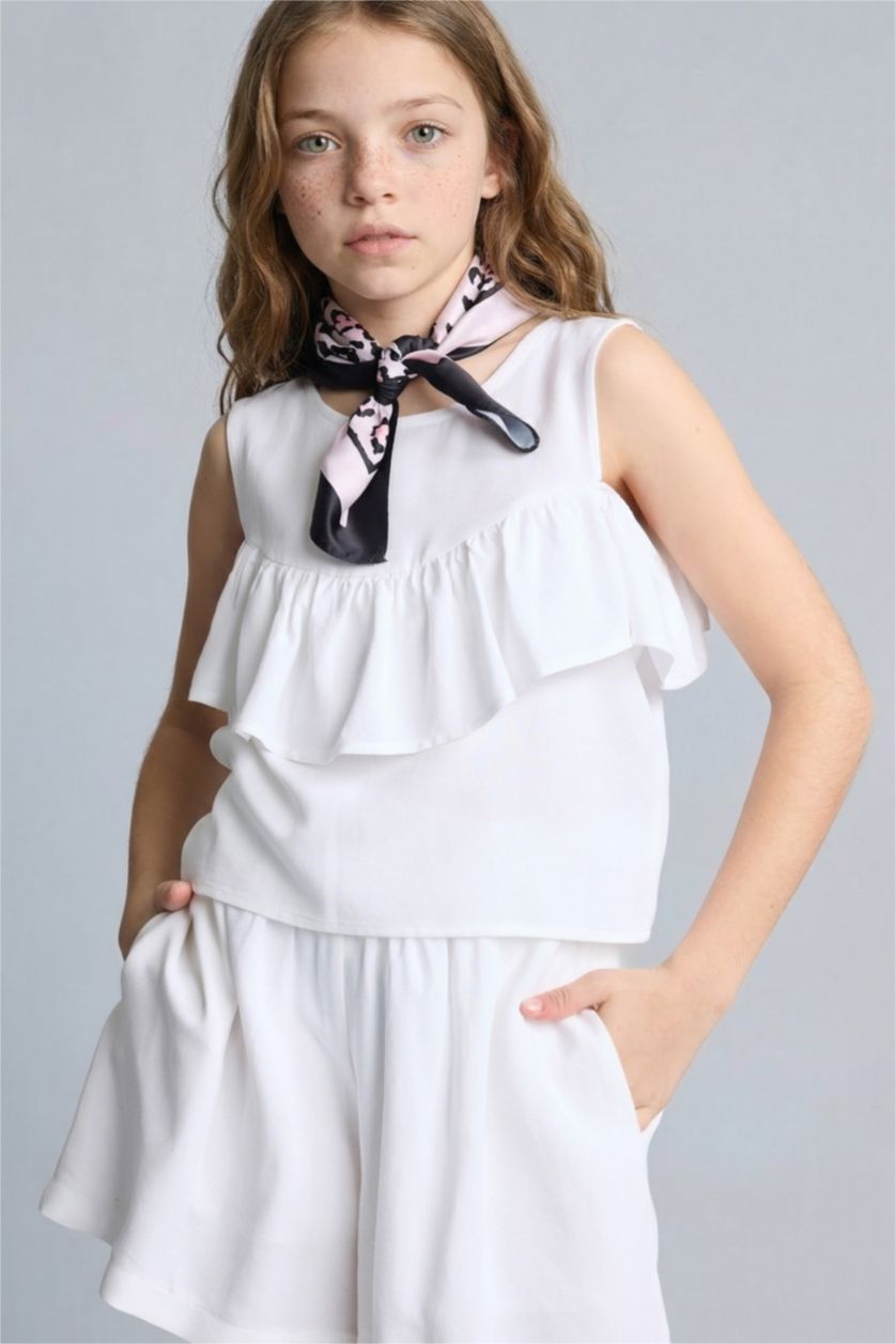 Kız Çocuk - Genç Kız Beyaz Kısa kollu Bluz Kız Çocuk
