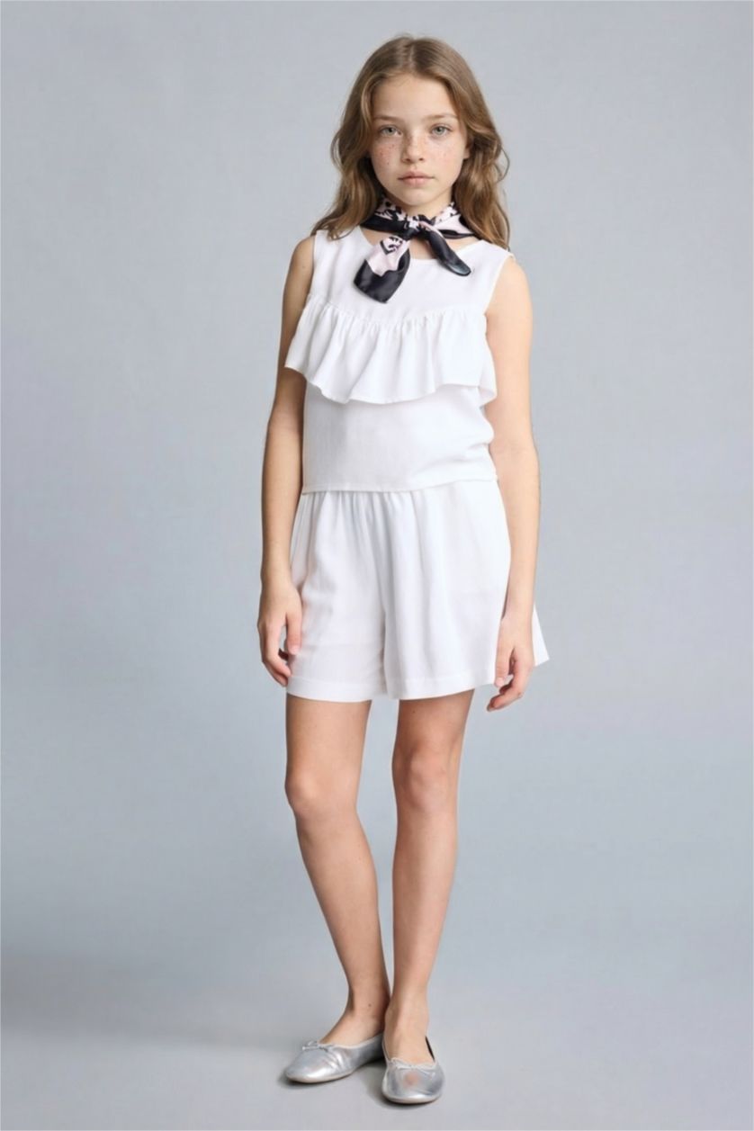 Kız Çocuk - Genç Kız Beyaz Kısa kollu Bluz Kız Çocuk