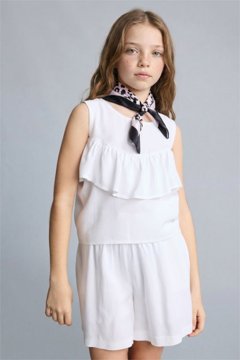 Kız Çocuk - Genç Kız Beyaz Kısa kollu Bluz Kız Çocuk