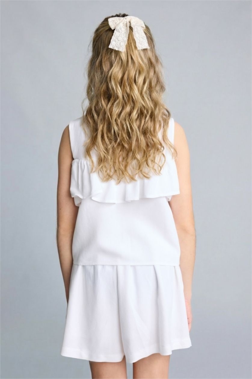 Kız Çocuk - Genç Kız Beyaz Kısa kollu Bluz Kız Çocuk