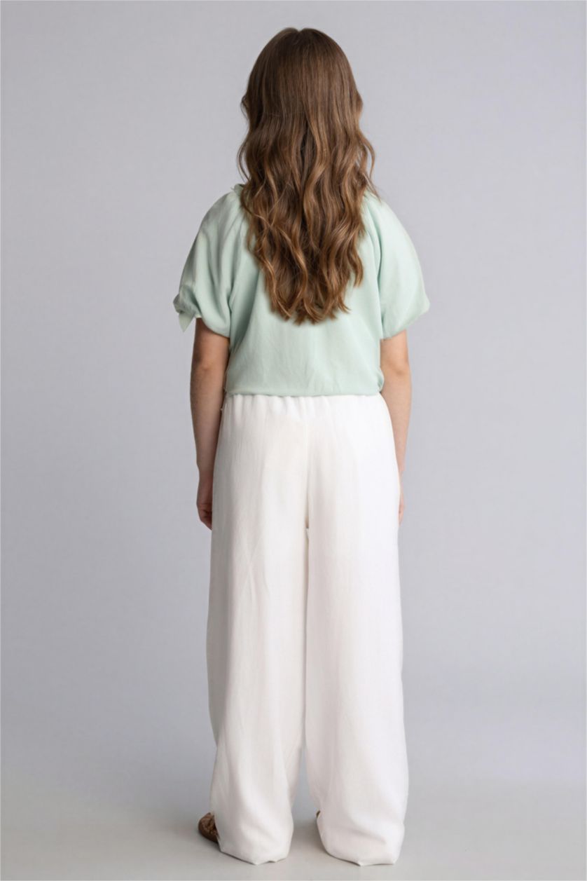 Kız Çocuk - Genç Kız Beyaz Wıde Leg Keten Karışımlı Pantolon