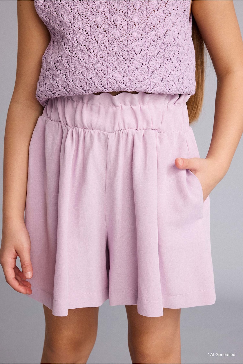 Girls & Teens Light Lilac شورت بناتي من مزيج الكتان