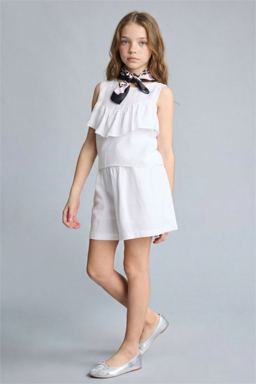 Kız Çocuk - Genç Kız Beyaz Keten Karışımlı Şort Kız Çocuk
