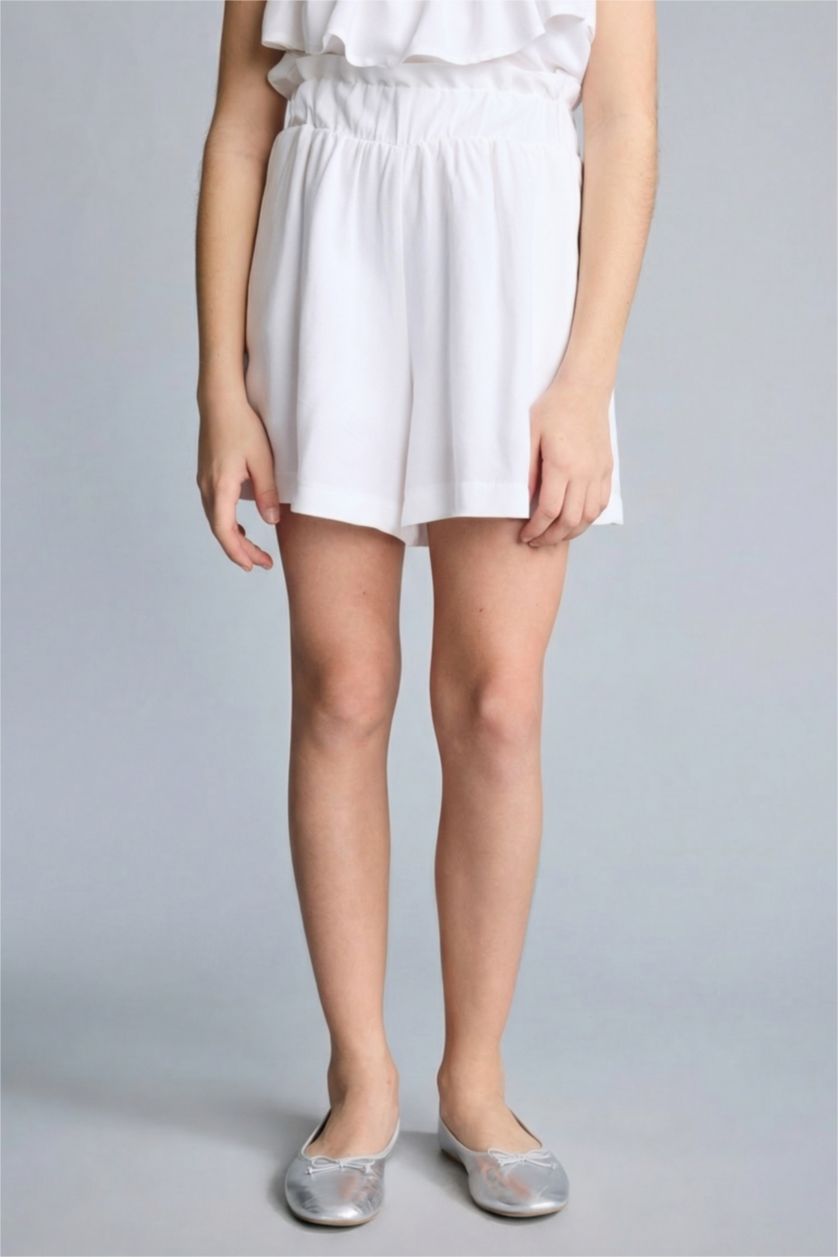 Kız Çocuk - Genç Kız Beyaz Keten Karışımlı Şort Kız Çocuk