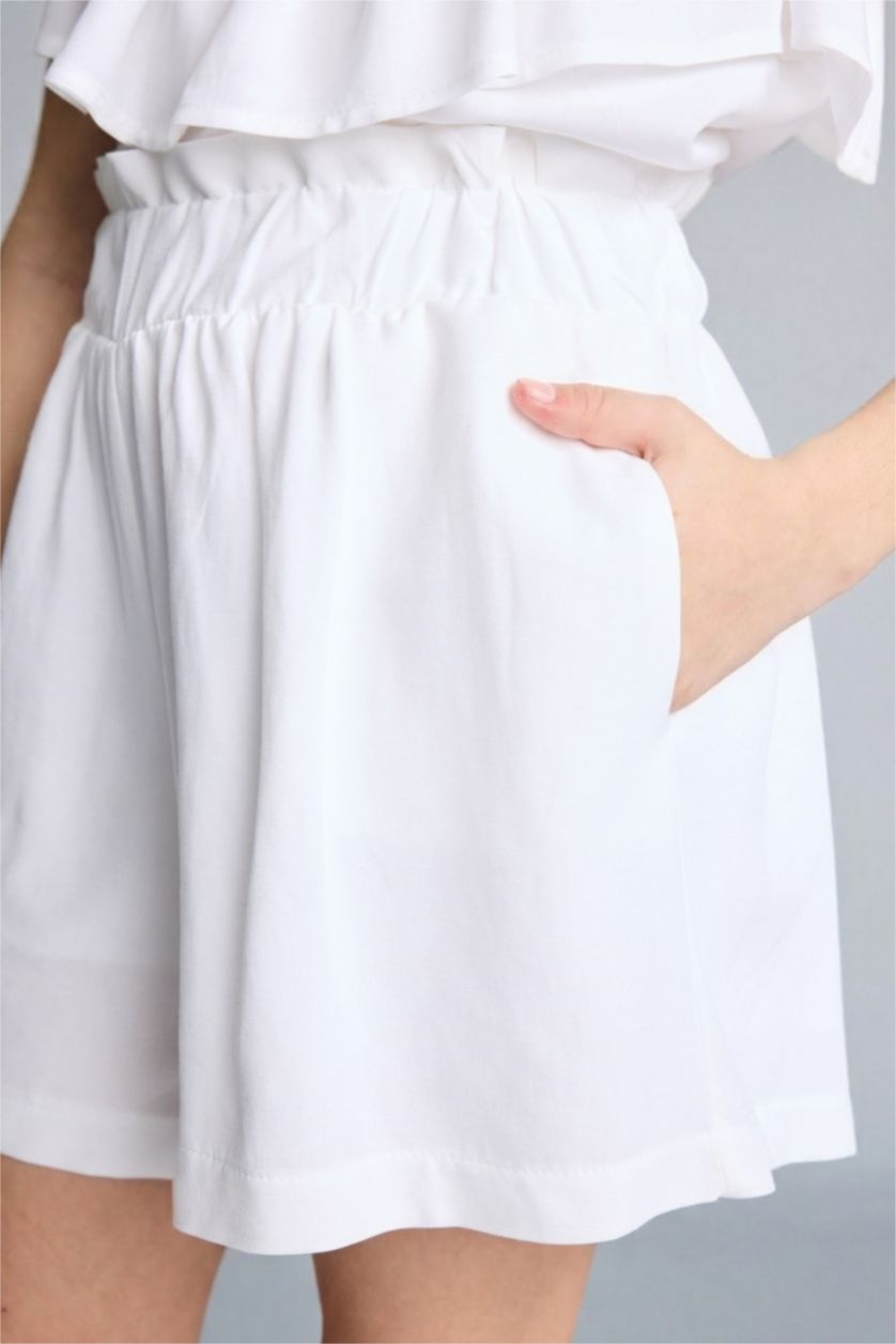 Kız Çocuk - Genç Kız Beyaz Keten Karışımlı Şort Kız Çocuk