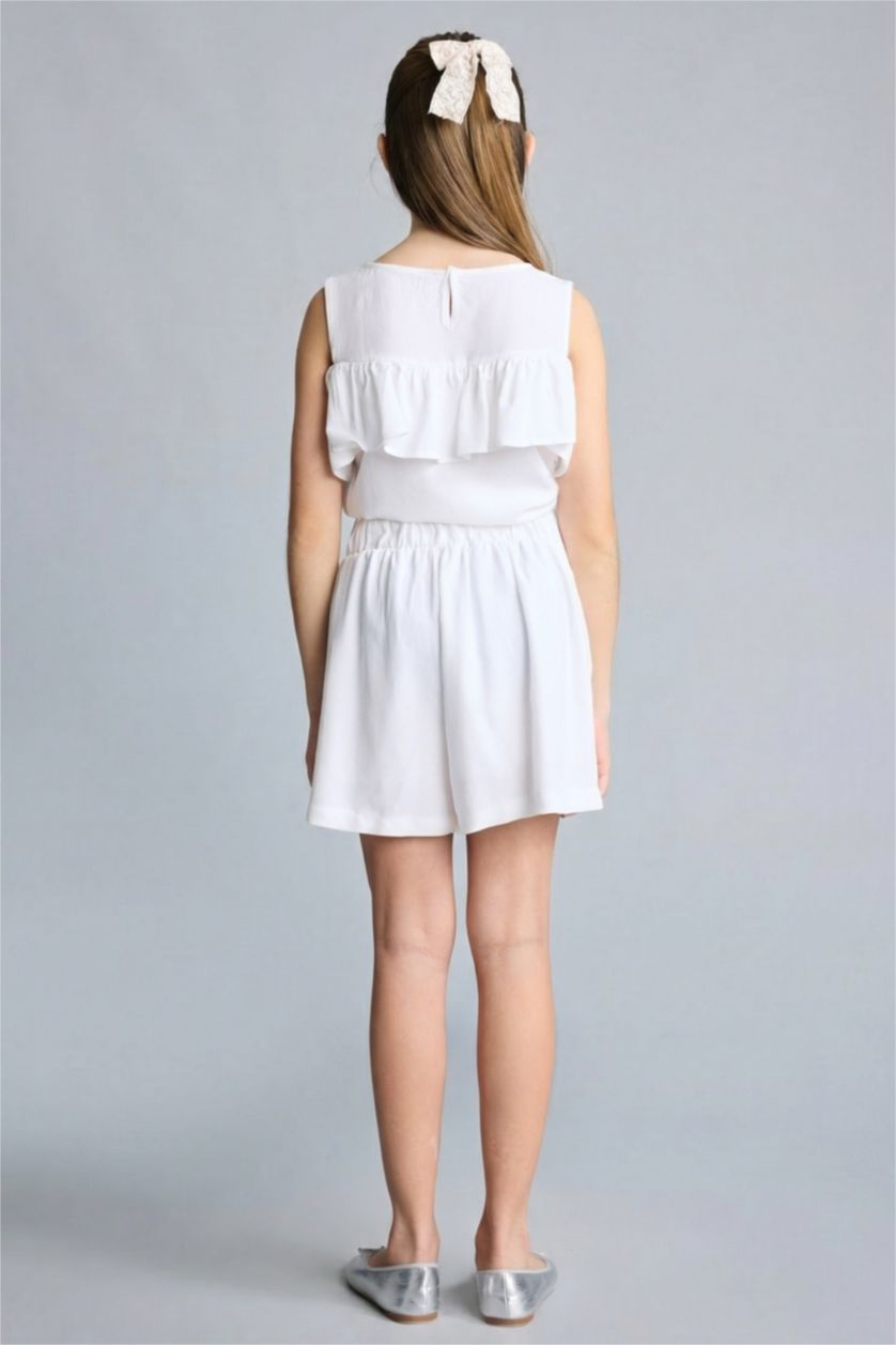 Kız Çocuk - Genç Kız Beyaz Keten Karışımlı Şort Kız Çocuk