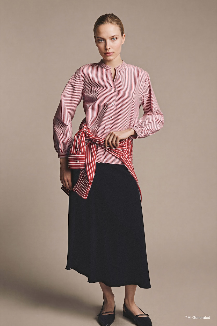 FEMME Rouge Chemise en popeline à col rond et manches longues Coupe régulière