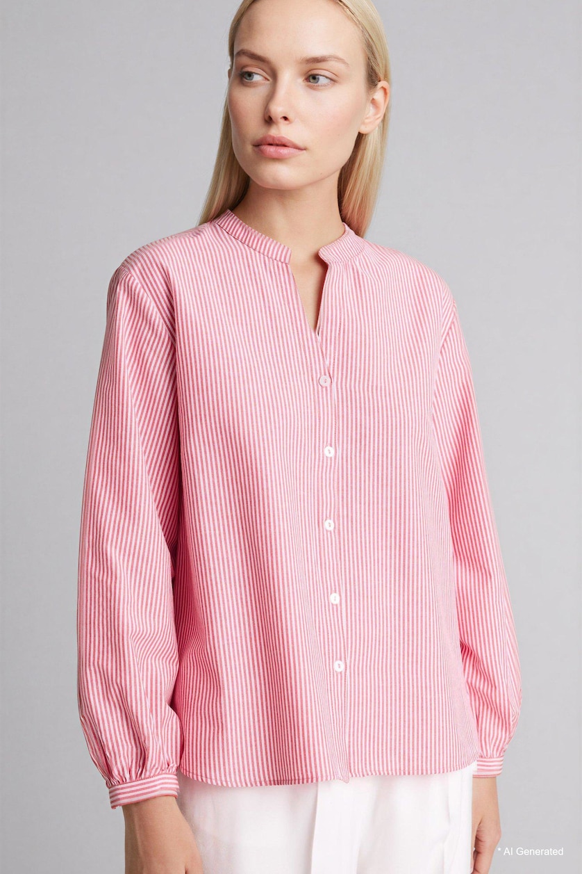 FEMME Rouge Chemise en popeline à col rond et manches longues Coupe régulière
