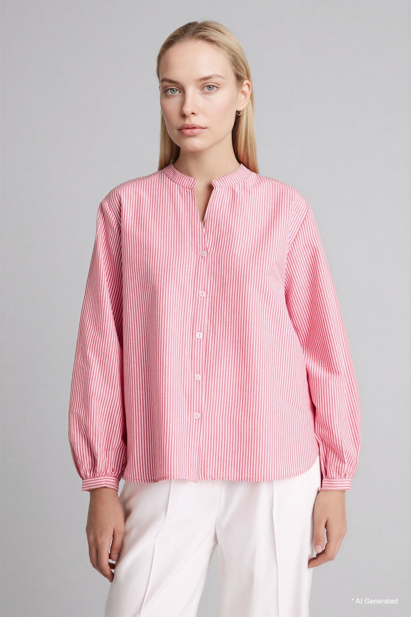 FEMME Rouge Chemise en popeline à col rond et manches longues Coupe régulière