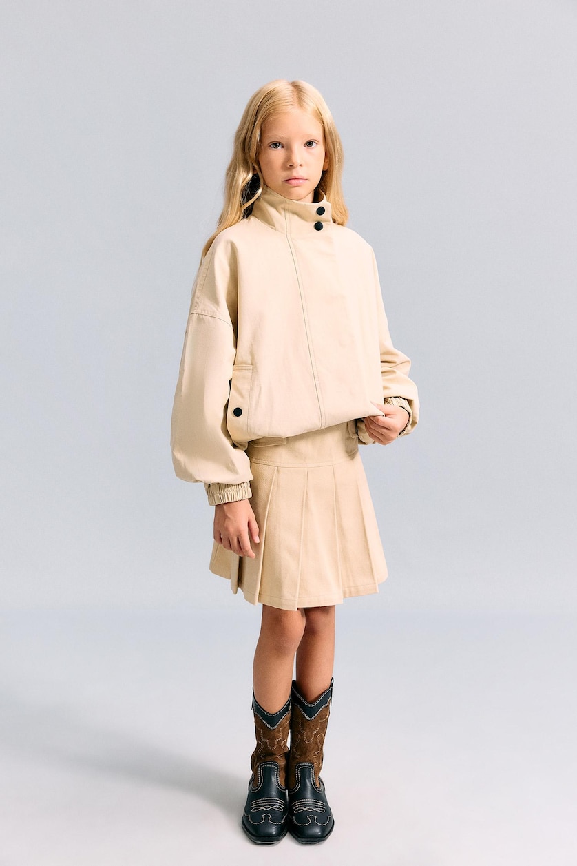 GIRLS & TEENS Light Beige Girl Light Beige Water Repellent High Neck Jacket