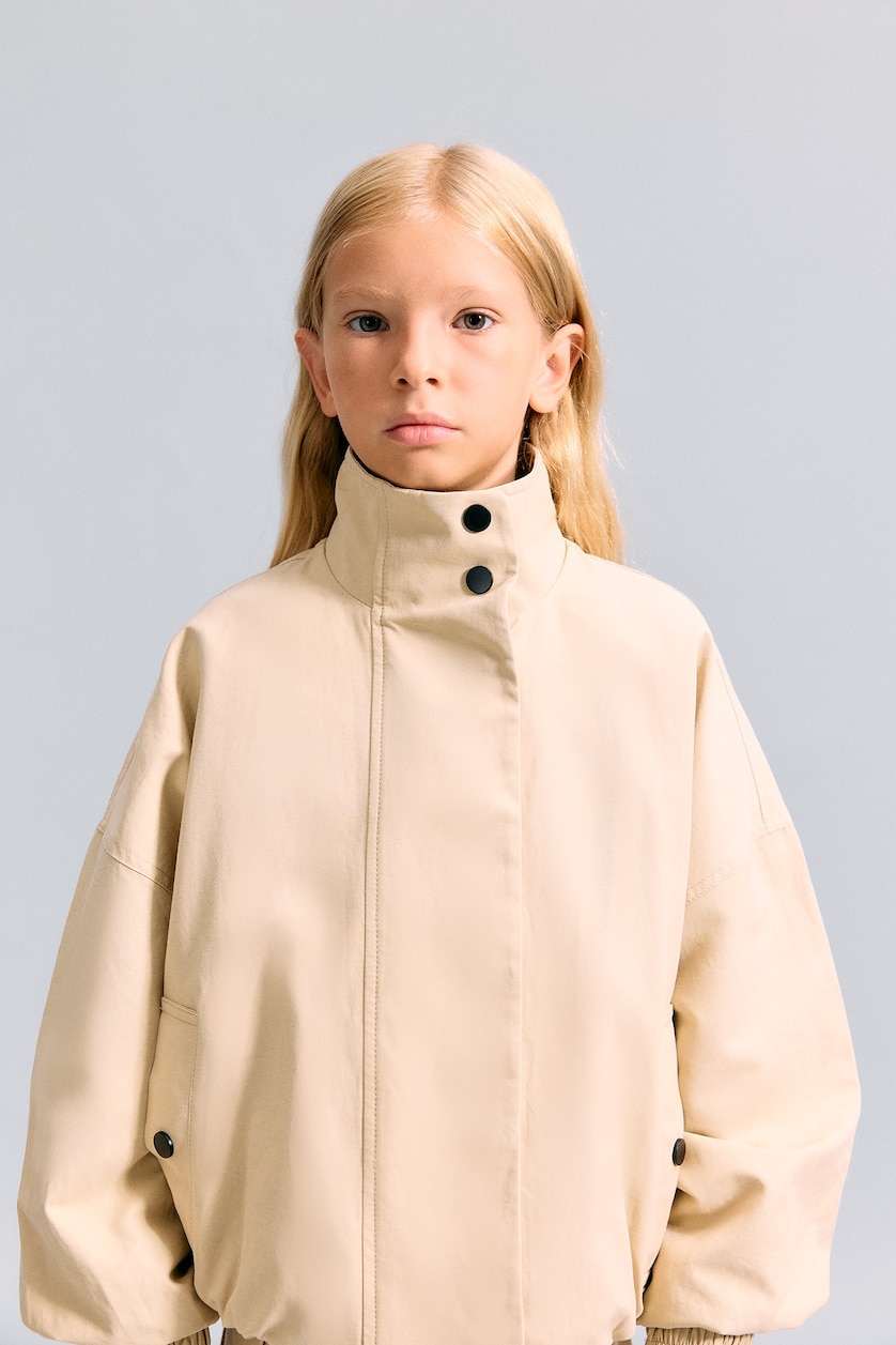 GIRLS & TEENS Light Beige Girl Light Beige Water Repellent High Neck Jacket
