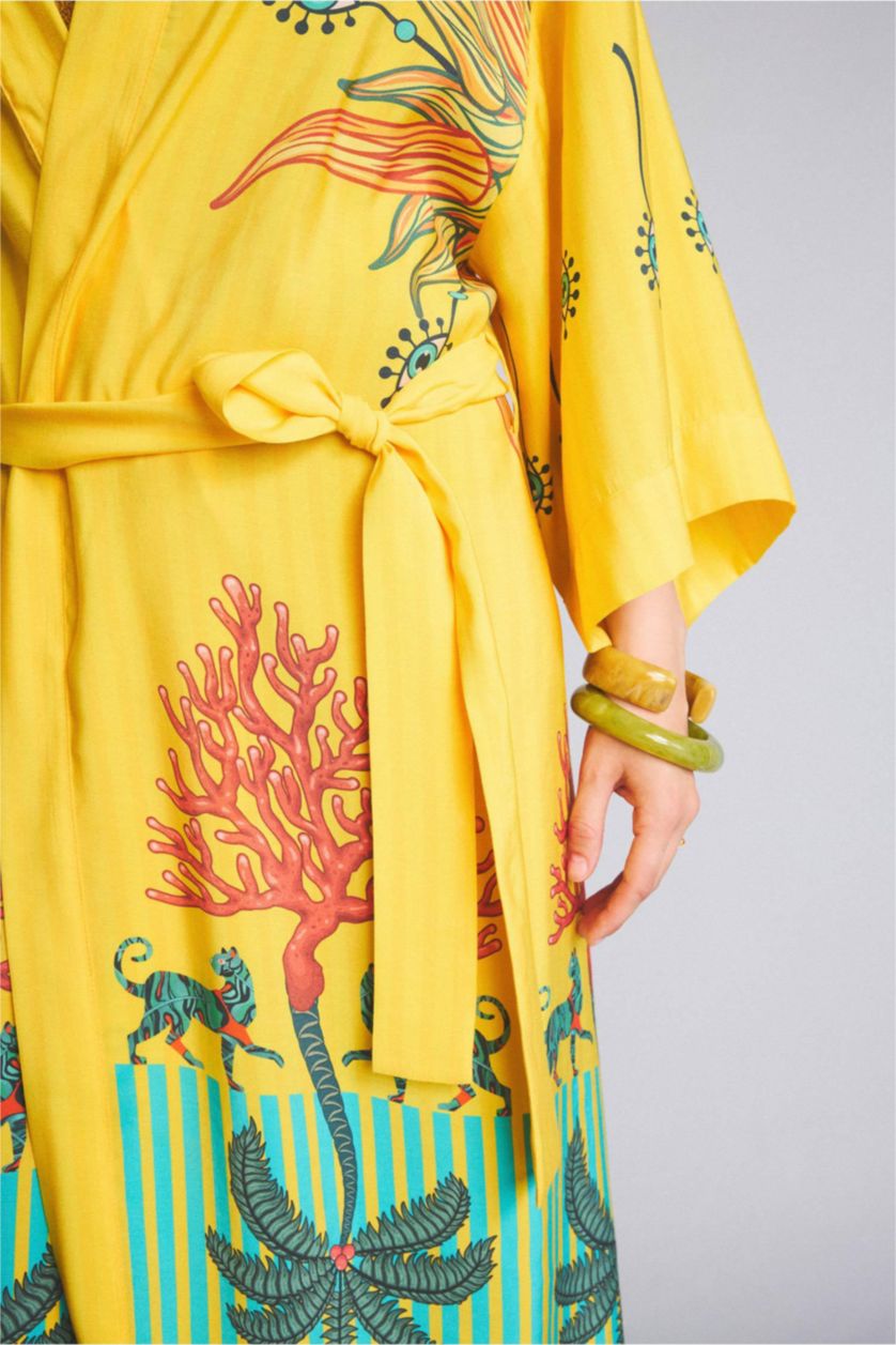 Kadın Sarı Jaquette x DeFacto Desenli Kimono