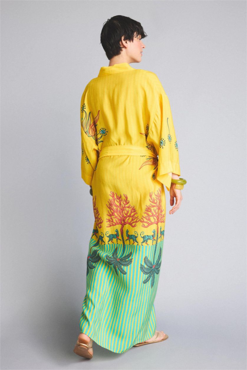 Kadın Sarı Jaquette x DeFacto Desenli Kimono
