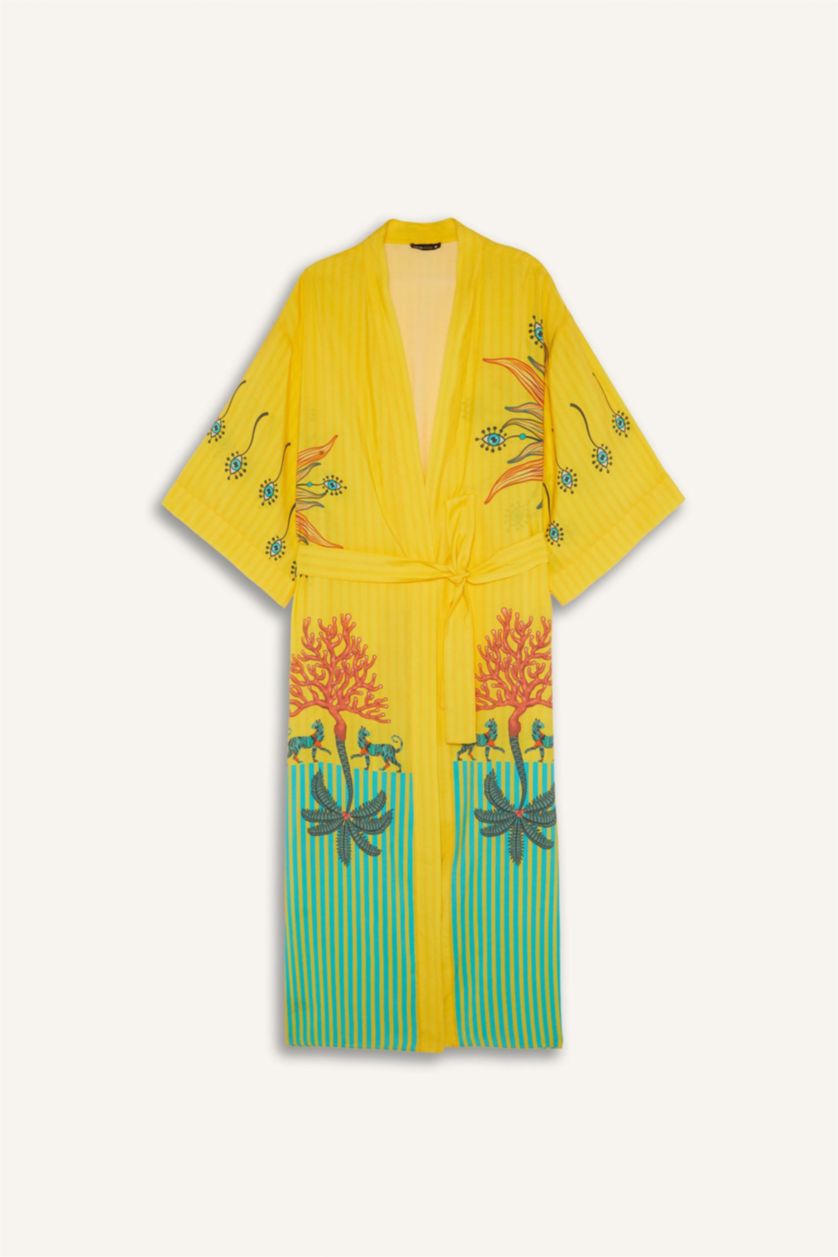 Kadın Sarı Jaquette x DeFacto Desenli Kimono