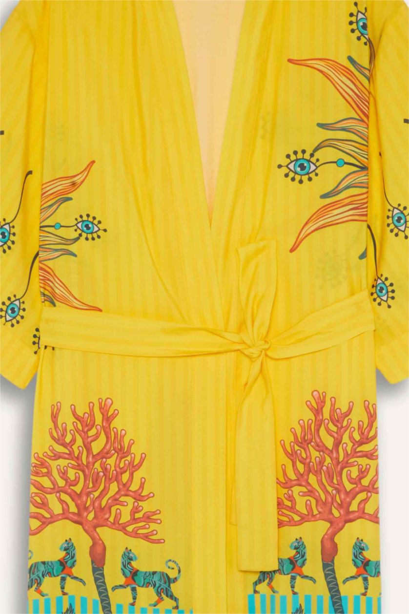 Kadın Sarı Jaquette x DeFacto Desenli Kimono