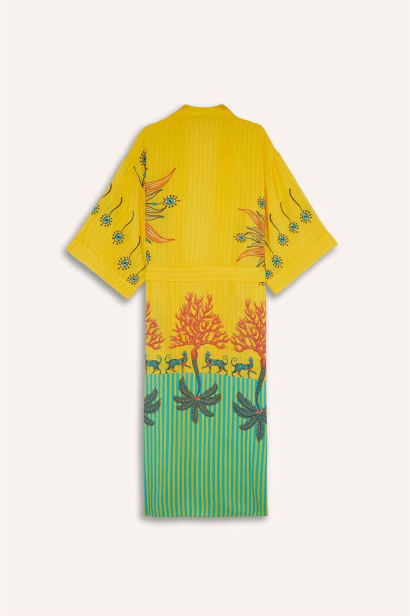 Kadın Sarı Jaquette x DeFacto Desenli Kimono