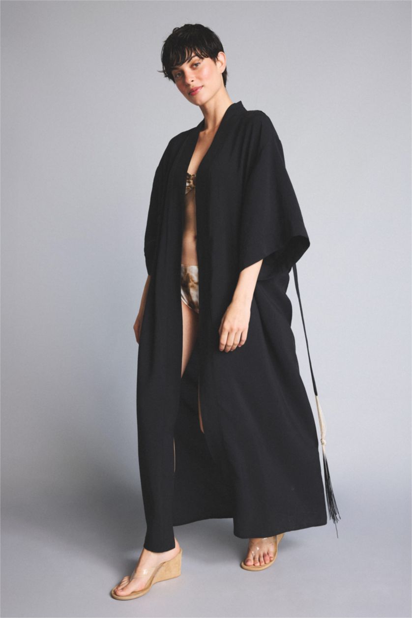 Kadın Siyah Jaquette x DeFacto Palmiyeli Kimono