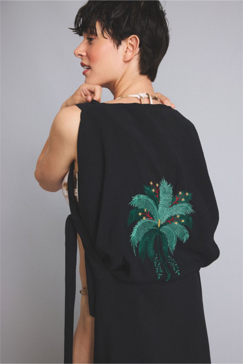 Kadın Siyah Jaquette x DeFacto Palmiyeli Kimono
