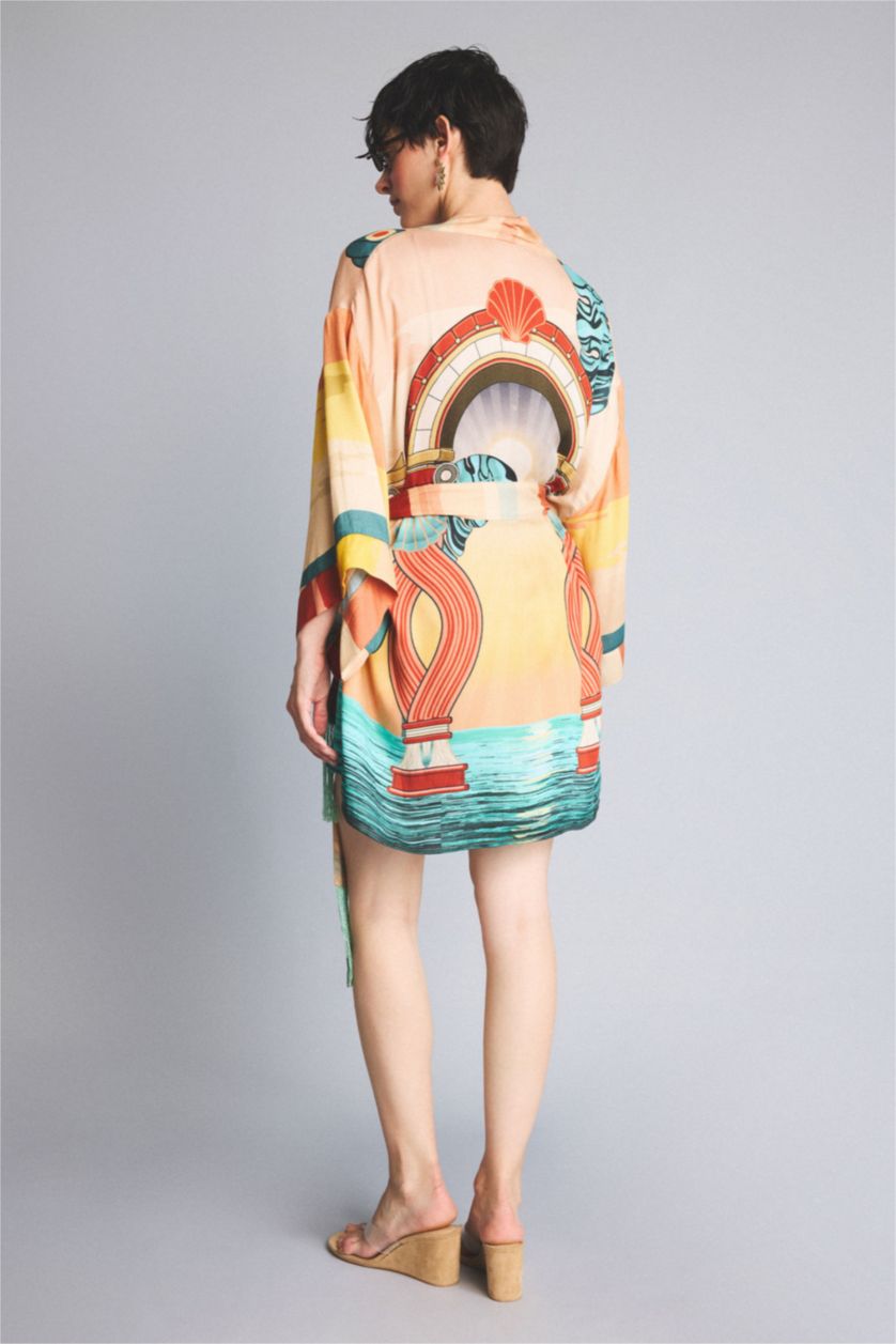 Kadın Bej Jaquette x DeFacto Desenli Kimono