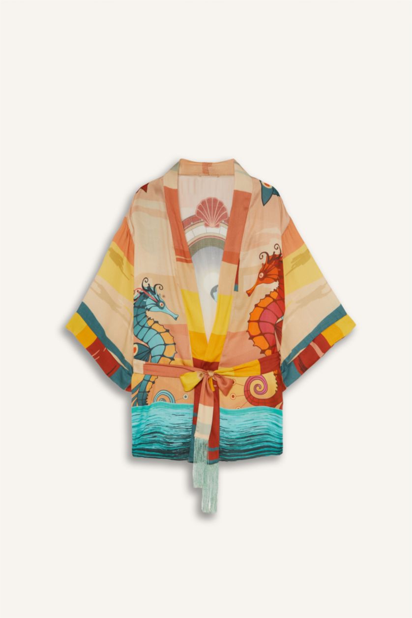 Kadın Bej Jaquette x DeFacto Desenli Kimono