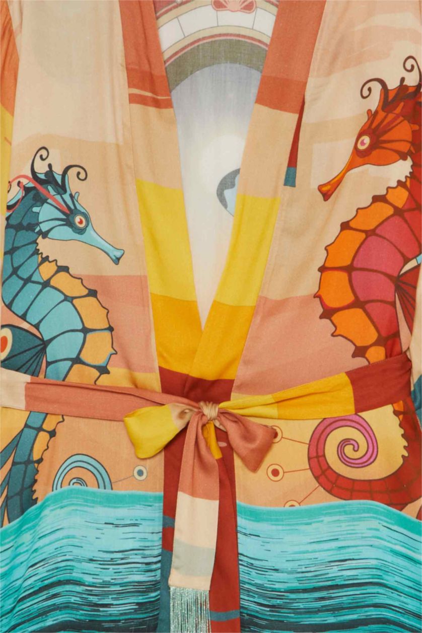 Kadın Bej Jaquette x DeFacto Desenli Kimono