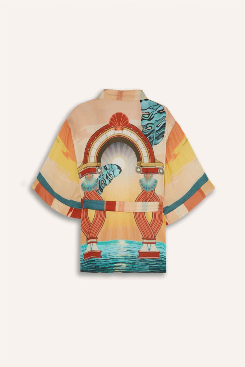 Kadın Bej Jaquette x DeFacto Desenli Kimono