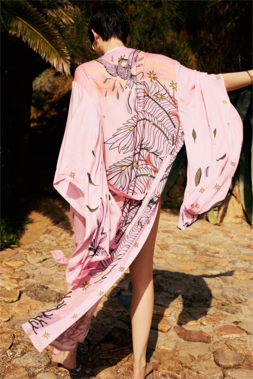 Kadın Açık Pembe Jaquette x DeFacto Desenli Kimono